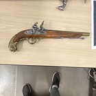 Reproduction Flintlock Style Pistol Movie Prop Replica Ornate Wood   Metal