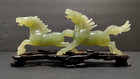 Vtg 1950s Chinese Jade Hand Carved Horses On Wooden Base Tang Dynasty 10  Long