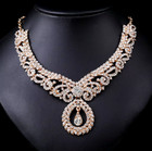 Crystal Necklaces Fashion Gold Color Rhinestone Choker Necklaces Earrings Women
