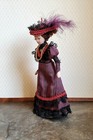 Dollhouse Victorian Doll Porcelain Fancy Maroon Dress And Hat 1 12 Scale