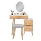 Led Vanity Desk With Lighted Mirror   Stool - Wood Makeup Table With 4 Drawers
