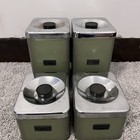 Vtg Kitchen Canister Set Of 4 Green Chrome Metal Flour Sugar Coffee   Tea
