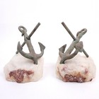 Vintage 1970 s Pair Signed Curtis Jere Bronze Anchor   Quartz Nautical Bookends