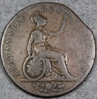 1827 England Great Britain Half Penny Fine Clip Error Km-692 Free Shipping