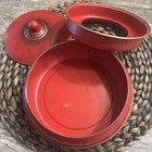 Vintage Red 3 Piece Metal Sewing Kit Made In Usa 