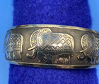 Elephants  Cuff Bracelet Silvertone Textured Metal Trunks Up Gift