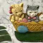 Vintage Cast Iron Kitten Cats Doorstop Yarn Basket Cute Metal Decor Bookend
