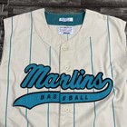 Vintage 90s Miami Marlins Starter Baseball Jersey Sleeveless Pinstripe Large 