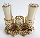 Vintage Metal Filigree Rhinestones Lipstick Holder For 3 Tubes Plus 2 Metal Avon