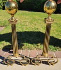 Vintage Andiron Ball Top And Brass Fireplace Early 25  Tall