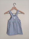 Vintage Oshkosh B   gosh Usa Toddler 5 Blue Floral Plaid Overall Jumper Dress 