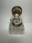 Vintage   Antique Ink Well With Crystal Base And Silver Plate Hinged Top
