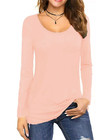 Women s Ladies Long Sleeve Round Scoop Neck Plain Fitted T-shirt Top Sizes 6- 24