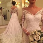 Elegant Mermaid Wedding Dresses V Neck Long Sleeves Lace Applique Bridal Gown
