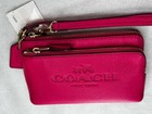Nwt Coach Double Corner Zip Hot Pink Pebble Leather Wristlet F52556 Embossed