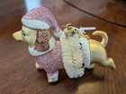 Christmas Ornament Cute Dachshund Pink Glitter Santa Hat  In A Wreath New