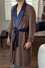 Vintage 40s A Sulka   Co Silk Brocade Smoking Robe L Belted Tassels