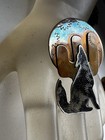 Vintage Mixed Metale Sterling Copper Coyote Moon Brooch Pin