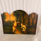 Antique Cherub Cupid Hand Painted Wooden Fireplace Screen 3 Panel Folding Art