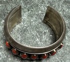 Antique Heavy Native American Navajo Sterling Silver And Coral Cuff Bracelet