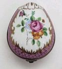 Vintage Jewelry Trinket Box Porcelain Painted Floral Rose Gold Gilt Clam Shell