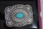 Nocona Western Blazin Roxx Silver Plated Turquoise Stone Belt Buckle 37974