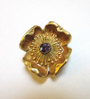 Antique Hatpin Brass Flower Amethyst Rhinestone Center