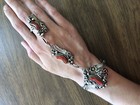 Navajo Coral Branch Slave Bracelet Sz 8 5 Ring Chained Hby Sterling Silver Vtg