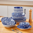 16-piece Blue Porcelain Dinnerware Set Service For 4 Tableware With Dinner Plate