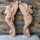 Pair Wood Carved Griffin Fireplace Mantel Gothic French Bird Corbel Wall Mount