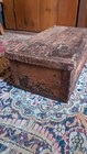 Antique Early Primitive Wood Document Storage Tool Box Bittersweet Paint 13  Sqn