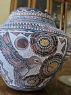 Huge Carved Acoma Pueblo Polychromed Xl Jar olla 12 5 h Hummingbird R Garcia