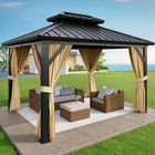 10x12ft Hardtop Gazebo Galvanized Steel Framed Double Roof Netting   Curtains
