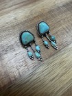 Vintage 925 Sterling Native Navajo Blue Turquoise 3 Dangle Drop Earrings L989