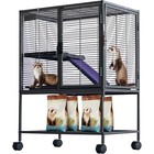 Small Animal Cage 34  Metal 2-tier Rolling Ferret Cage With Tray Ramp For Pets