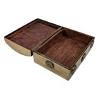Vtg Brass Trinket Box Gold Wood Lined Hinged Lid Medallion 4 5 