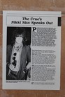Nikki Sixx Signed Motley Crue 8x10 Magazine Photo Autographed The Dirt Tour