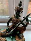 Antique Thai Prince Musician Gilded Bronze Statue Mandolin Music Player