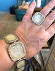 Vintage Silver-tone Cz   Mother Of Pearl Necklace  Bracelet    Ring Set