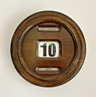 Antique Wooden Perpetual Calendar Round Oak Wood Linen Paper Wall Mount Vintage