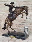 Large Frederick Remington Bronze Sculpture Bronco Buster On Marble Stand Decor