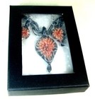Hand Blown Glass Set  necklace Pendant 2 Earrings Murano Style Boxed  orange  1 9 