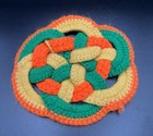 Vintage 70s Crochet Knot Trivet Hot Pad Orange Green Yellow Retro Mid Century