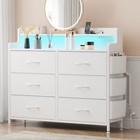 Dresser For Bedroom 6 Drawers With Charging Station Led Light Wood Top White Pu