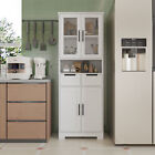 Floor Storage Cabinet With 2 Drawers   Glass Doors Free Standing Cupboard