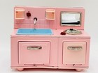 Vintage Small Pink Childs Play Kitchen Sink Stove Oven Cabinet Metal Tin Litho