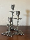 Vintage Art Nouveau Style Silver Plate Candle Stick 3 Arm Floral Candelabra
