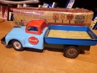 Nice 1950 s  Asahitoy  Tin  Friction Powered Road Service Truck W  Signs   Box