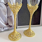 Pair Wedding Champagne Glass Set With Rhinestones Gold Toasting Flute Scratch Re