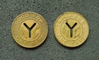 New York City Nyc Subway Tokens X2  Small Y Cutout  Vintage Tokens 
